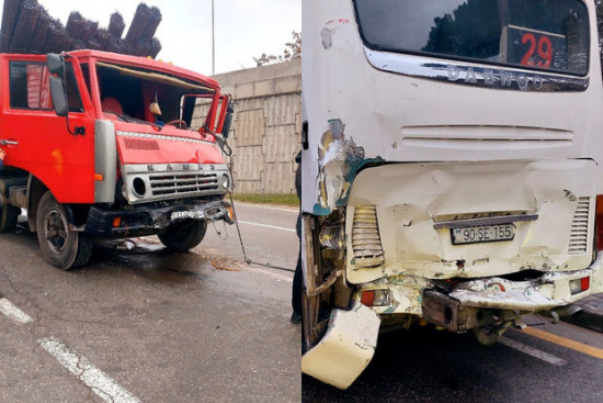 Bakıda avtobusla “KamAZ” toqquşdu - Xəsarət alanlar var