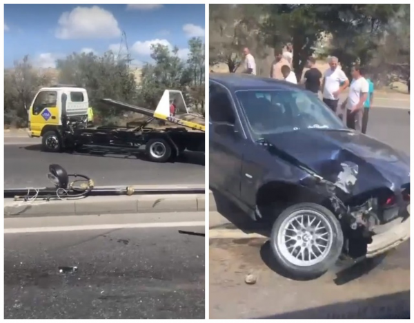 Bakıda "BMW" qəza törətdi - İşıq dirəyi aşdı - VİDEO