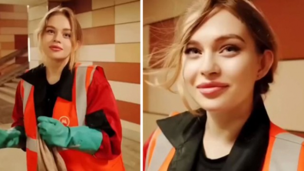 Təmizlikçi işləyən qadın gözəlliyi ilə diqqət çəkdi